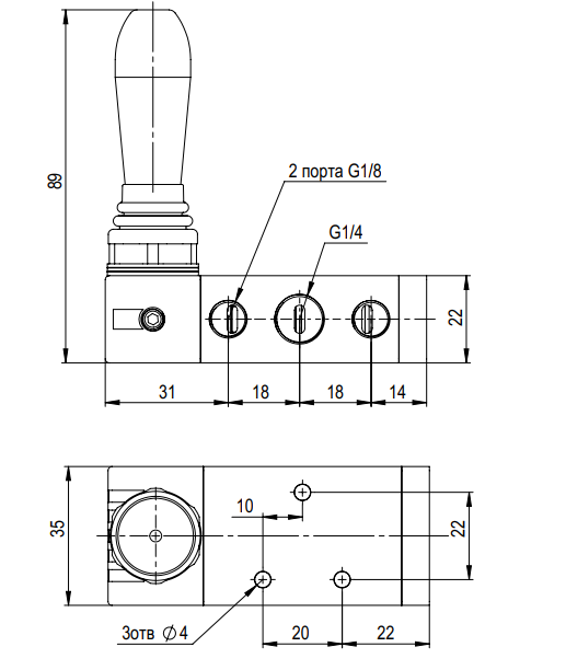 пневмораспределитель 5/3, G1/4, серия 5