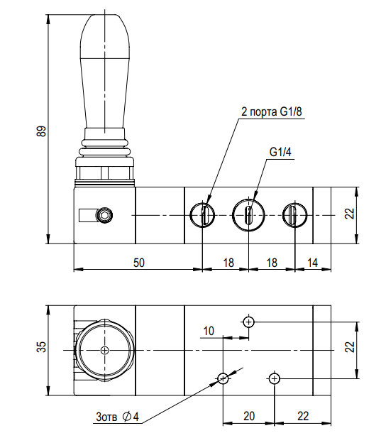 пневмораспределитель 5/3, G1/4, серия 5