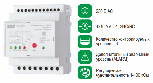 PZ-830 (без датчиков) реле уровня 3NO/NC, 230В AC, 3х16А, IP20