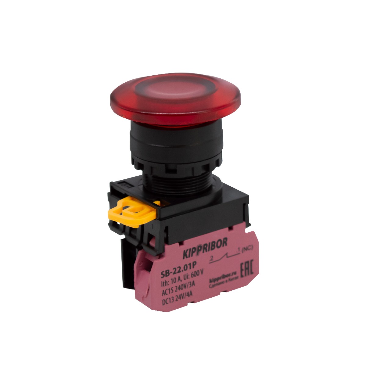 Кнопка с фикс., подсв., гриб., NС, 24 V AC/DC, крас