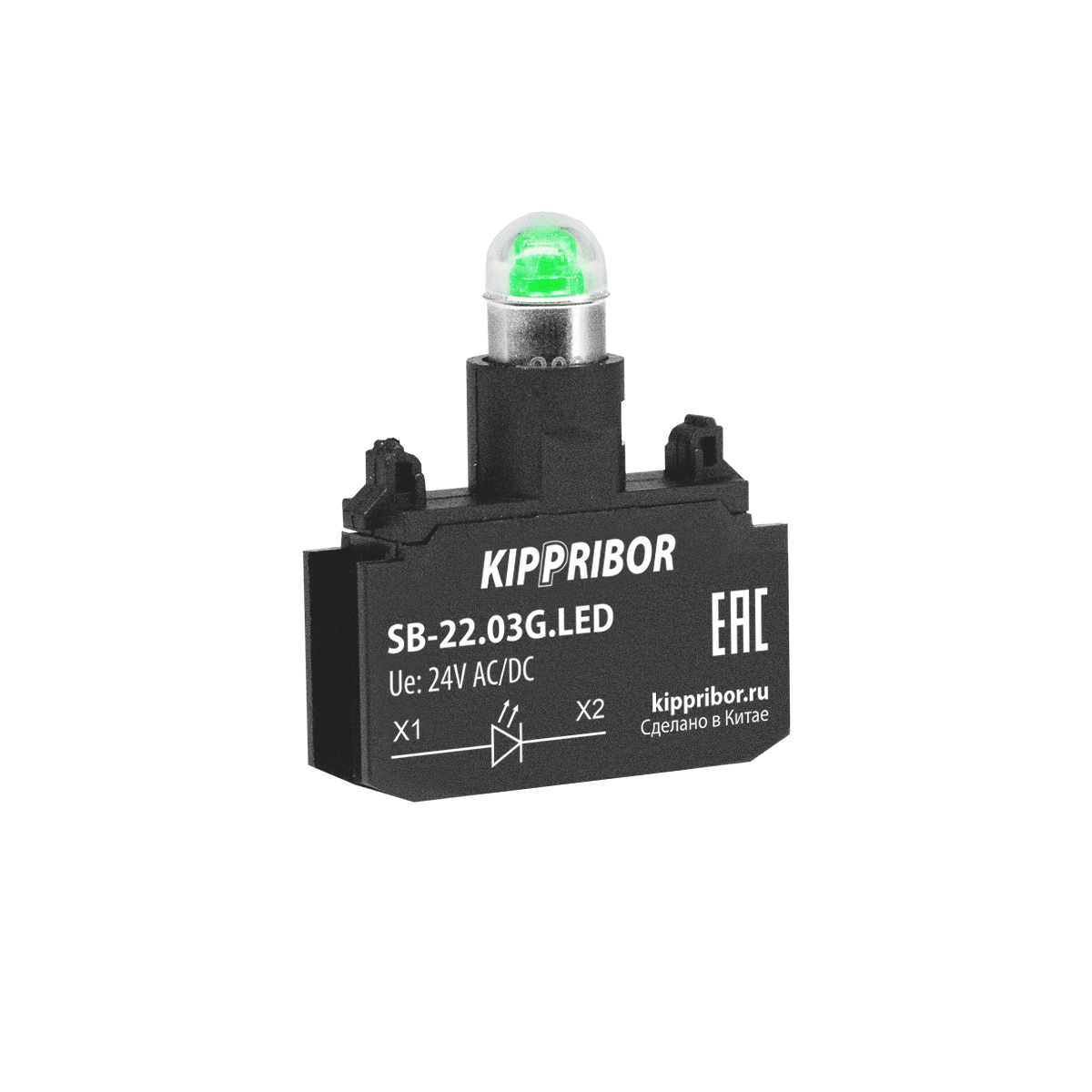 Блок-контакт подсв. для кнопок и переключателей, 24 V AC/DC, зел