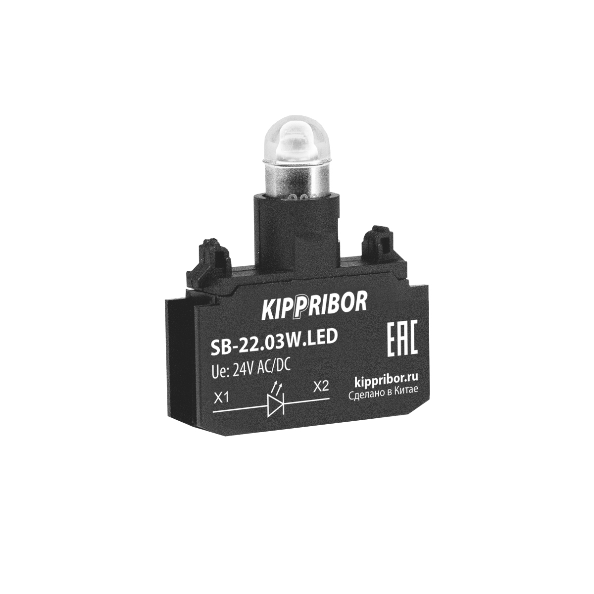 Блок-контакт подсв. для кнопок и переключателей, 24 V AC/DC, бел