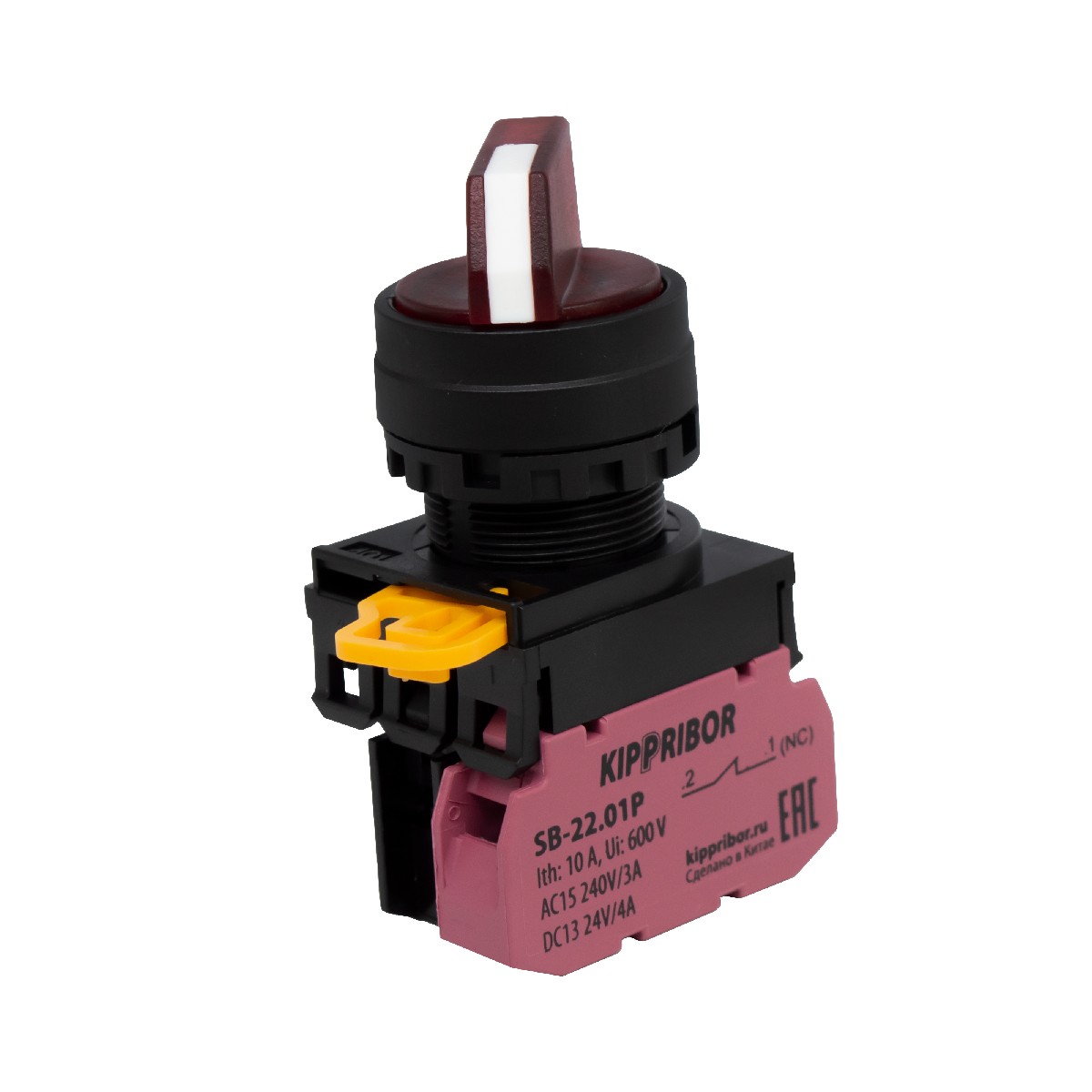 Перекл. поворотный с фикс., подсв., 2 пол., NC,  220 V AC/DC, крас