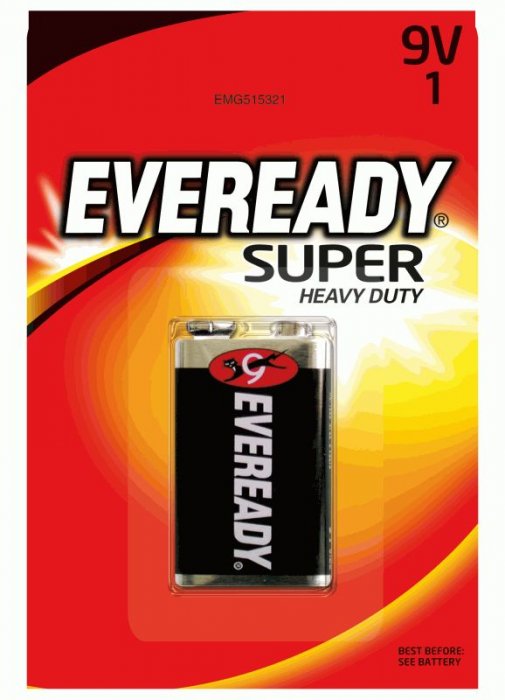 Батарейка 9V/6F22  Eveready Super Heavy Duty FSB1 (1шт/бл)