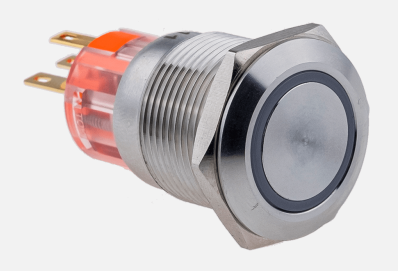 Кнопка IP67, с подсветкой, белая, с возвратом, 1NO+1NC, 24В AC/DC
